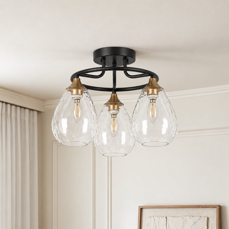 Teandrea 3- Light Dimmable Hammered Semi Flush Mount