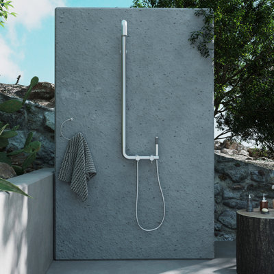 44"H 316 Stainless Steel Wall Mounted Rust-Free Outdoor Shower With Handheld Shower