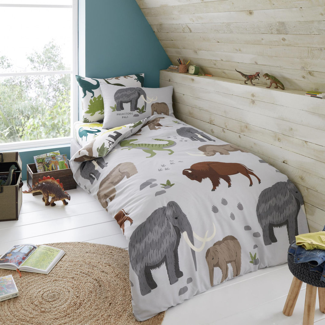 Kids Ice Age Mammoth Duvet Cover Set Cotton Blend Bedding with Pillowcases Soft Breathable Quilt Cover Button Closure Easy Care Washable