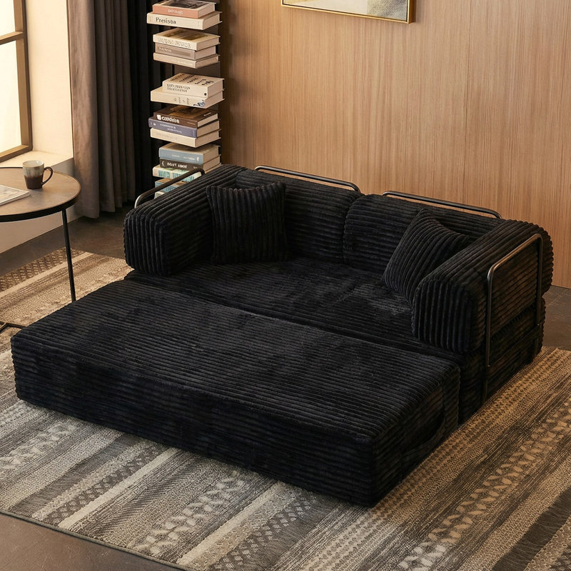 Canapé à compression, canapé-lit convertible au sol avec accoudoirs avec dossier coussiné, canapé-lit à futon confortable, canapé modulaire sans accoudoirs, tissu en velours côtelé, pour le salon, la chambre à coucher