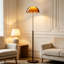 Lampe sur pied rétro au design épuré, lampe DEL avec abat-jour double couche en acrylique, chaînette et interrupteur de pied