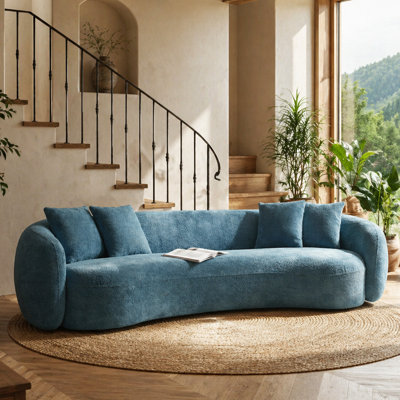101.4"W 5-Seater Curved Sectional Sofas Modern Half-Moon Comfy Boucle Couch for Apartment Living Room,Blue