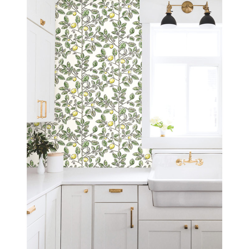 Limoncello Toile Floral Wallpaper Roll, Green