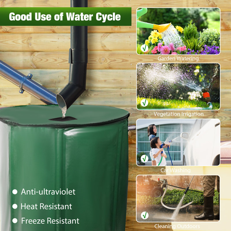 Green 100 Gallon Foldable PVC Rain Barrel