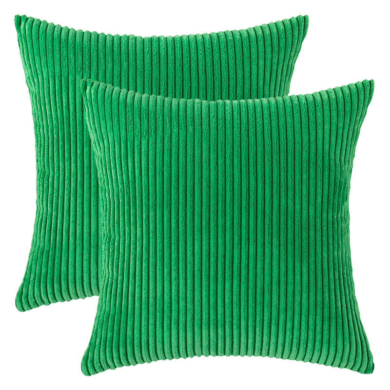 Striped Cotton Blend Reversible Pillow Cover, 18" x 18", Dark Green