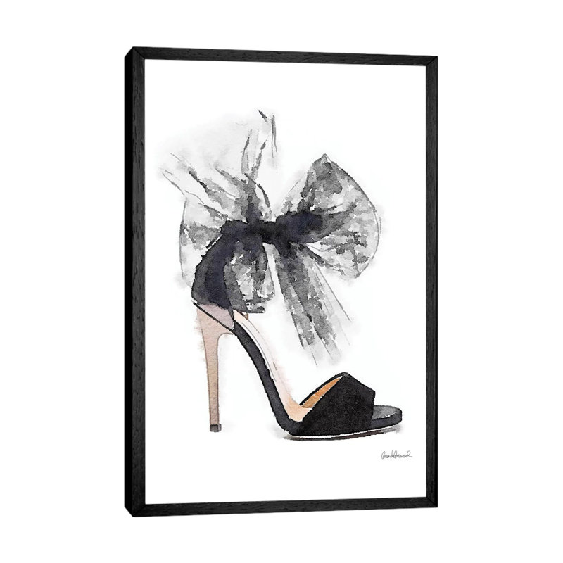 Fashion Shoe In Black Sheer by Amanda Greenwood - Painting on Canvas, 66.04 cm H x 45.72 cm W, Black Floater Framed