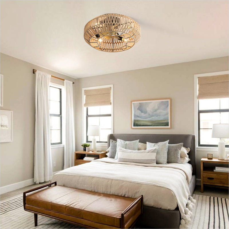 Ventilateur de plafond compact de 22 pouces avec moteur à courant continu, télécommande à 6 vitesses, ensemble d'éclairage à DEL intégré et pales réversibles en ABS noir mat
