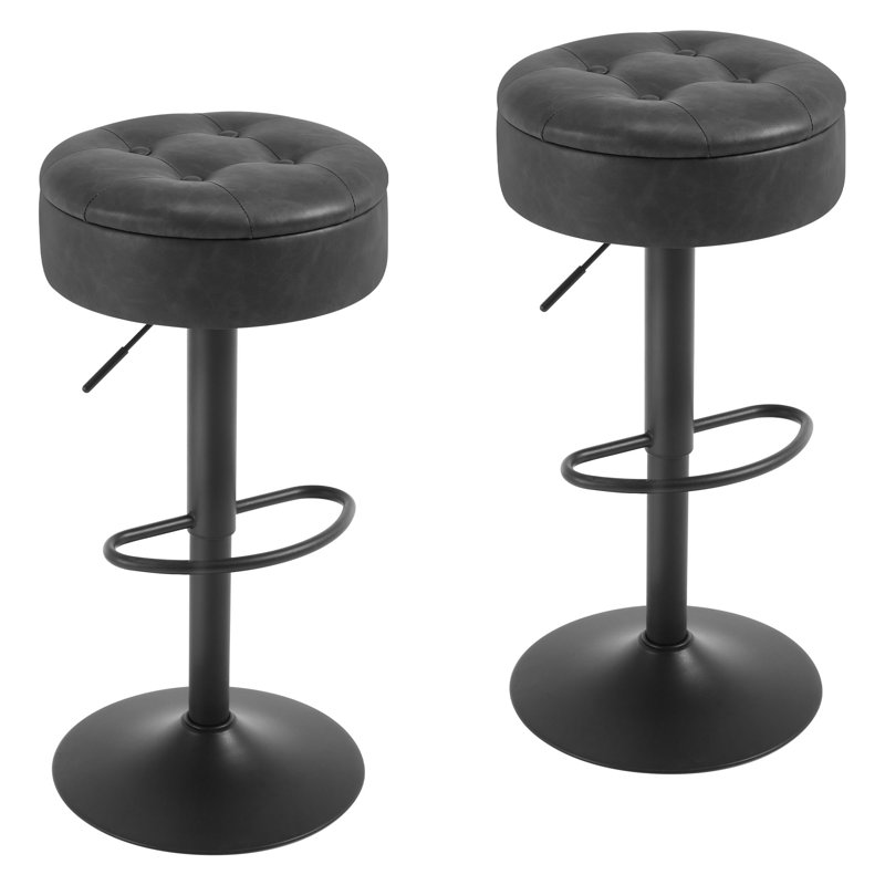 Swivel Upholstered Adjustable Height Counter Stool with Metal Frame, Anthracite, 1