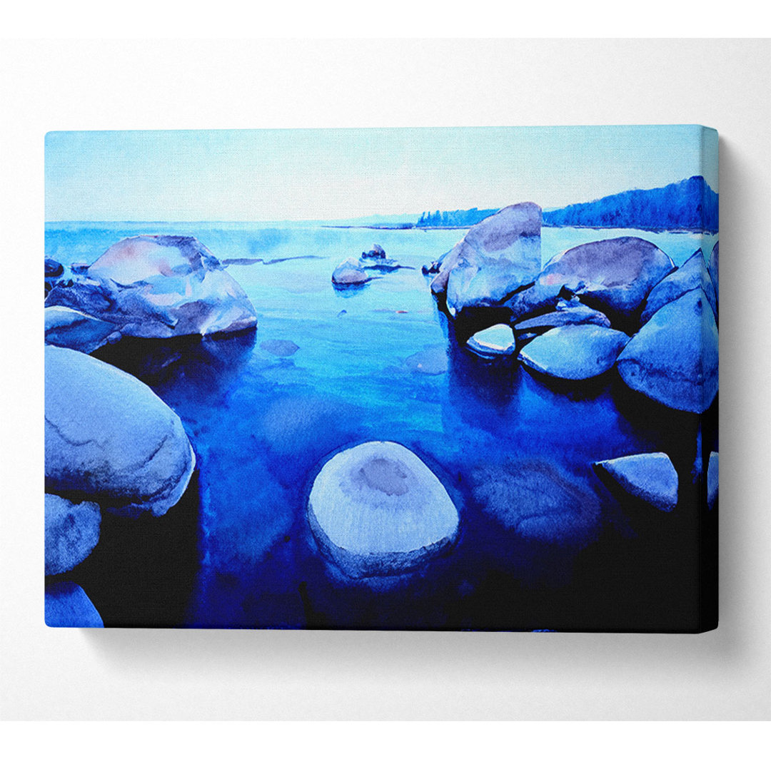 Blue Tranquil Ocean Rocks - Kunstdrucke auf Leinwand