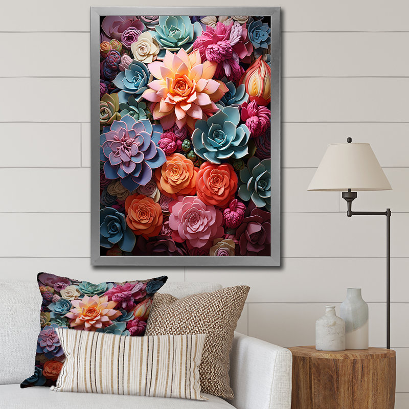 Larghetto Colorful Succulents Delight sur impression sur toile, H 20 po x l 12 po x P 1 po, Cadre photo argenté