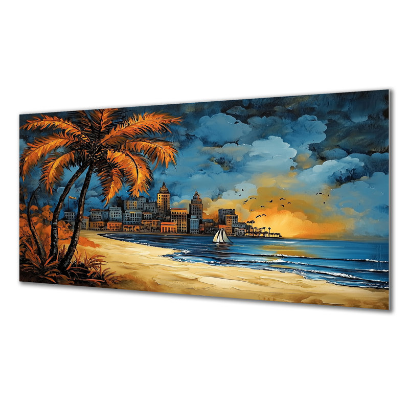 Plage au Brésil II - décor mural en métal bord de mer, impression sur métal plage, H 28 po x l 60 po