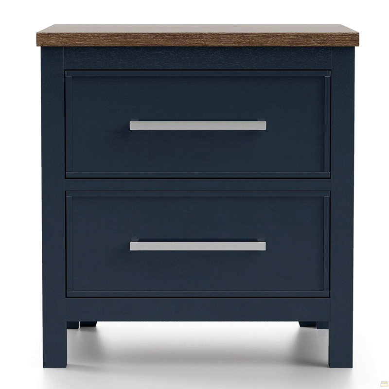 1Pc Nightstand Two Tone Design English Dovetail Drawers, Blue