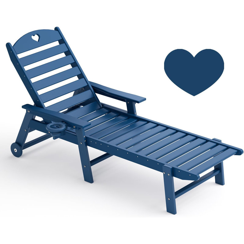 Chaise Lounge Chair Outdoor with Wheels & Cupholder | Oversize HDPE 6-Position Pool Lounge Chairs, Navy