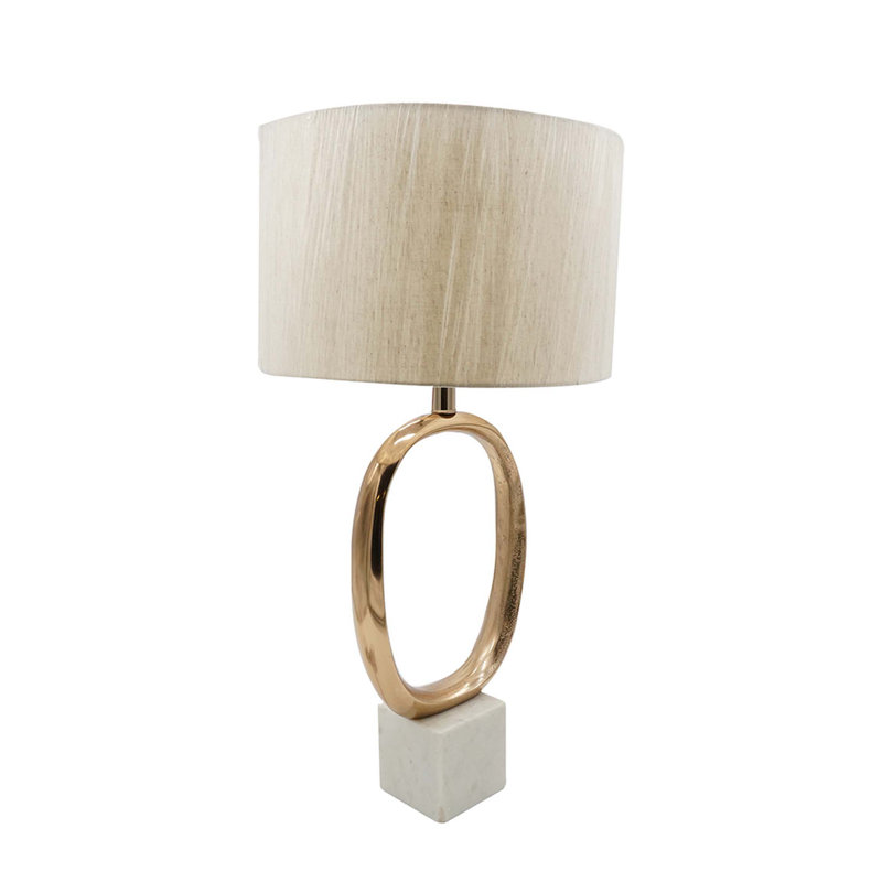 D14x28.5" Oval Shape Cut Out Metal Table Lamp with Cream Linen Shade