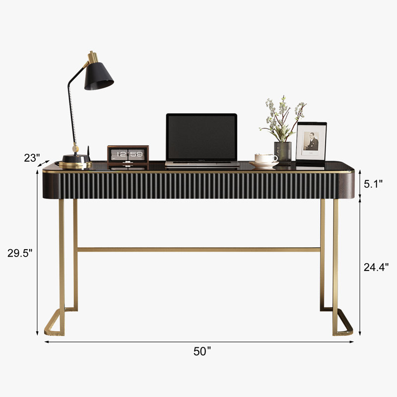 Winningham Rectangle Writing Desk, Black/Gold, 29.5" H x 50" W x 23" D