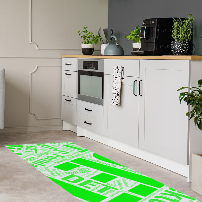 Tapis de à tissage plat de la surface verte rand cites city barhood districts, Tapis de couloir 2,5 pi x 8 pi