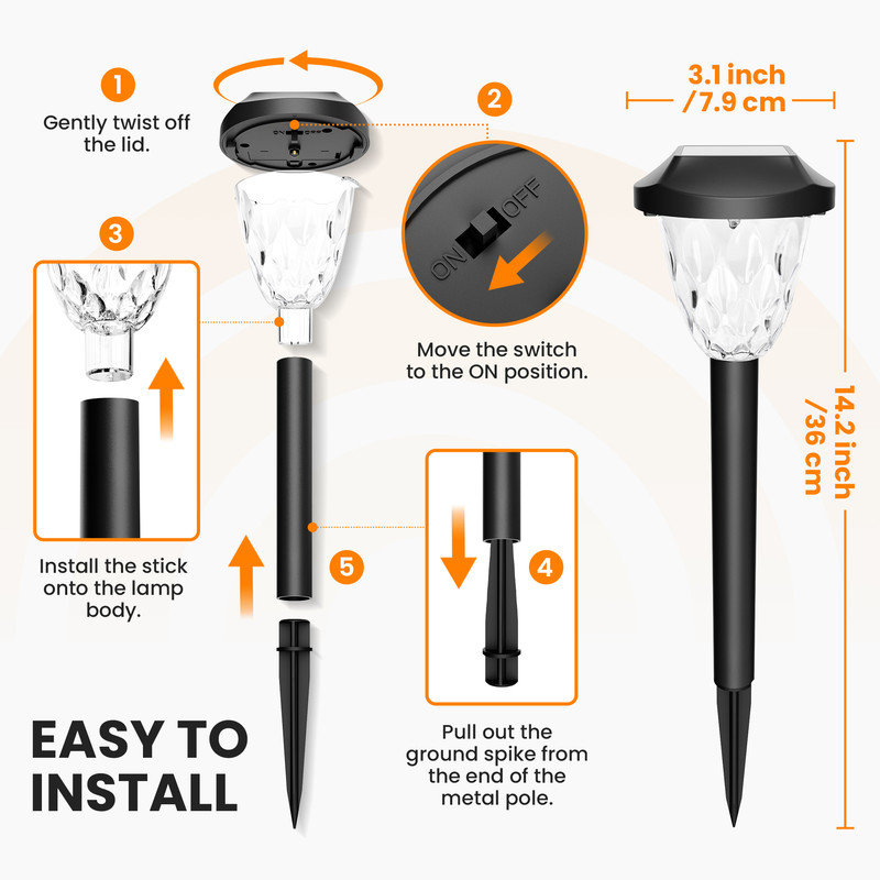12 Pack Solar Pathway Lights, Waterproof Auto On/Off Outdoor Solar Lights for Garden,Walkway and Driveway,2800K