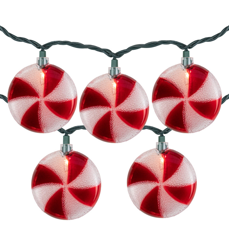Ensemble de 10 lumières de Noël en forme de bonbon à la menthe poivrée 10 pi fil vert 6 pi