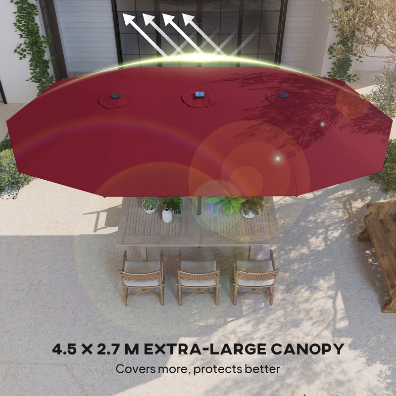 Parasol double 14,8 pi, grand parasol de terrasse avec lumière solaire à DEL pour le jardin, Rouge