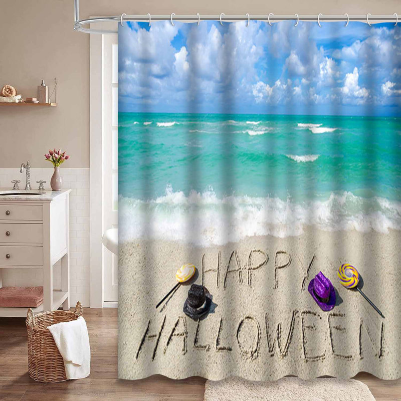 Rideau de douche Happy Halloween orange bonbon avec 12 crochets, 72" L x 84" W