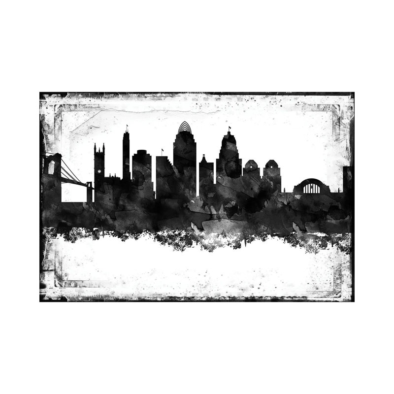 Cincinnati Black & White Film by WallDecorAddict - Wrapped Canvas Print, 30.48cm H x 45.72cm W x 1.9cm D