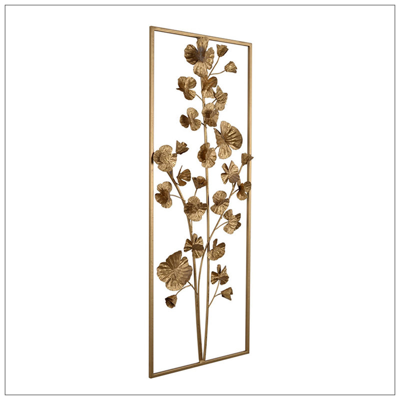 Décoration murale arbre en métal, accent mural vertical fleur rectangulaire, or