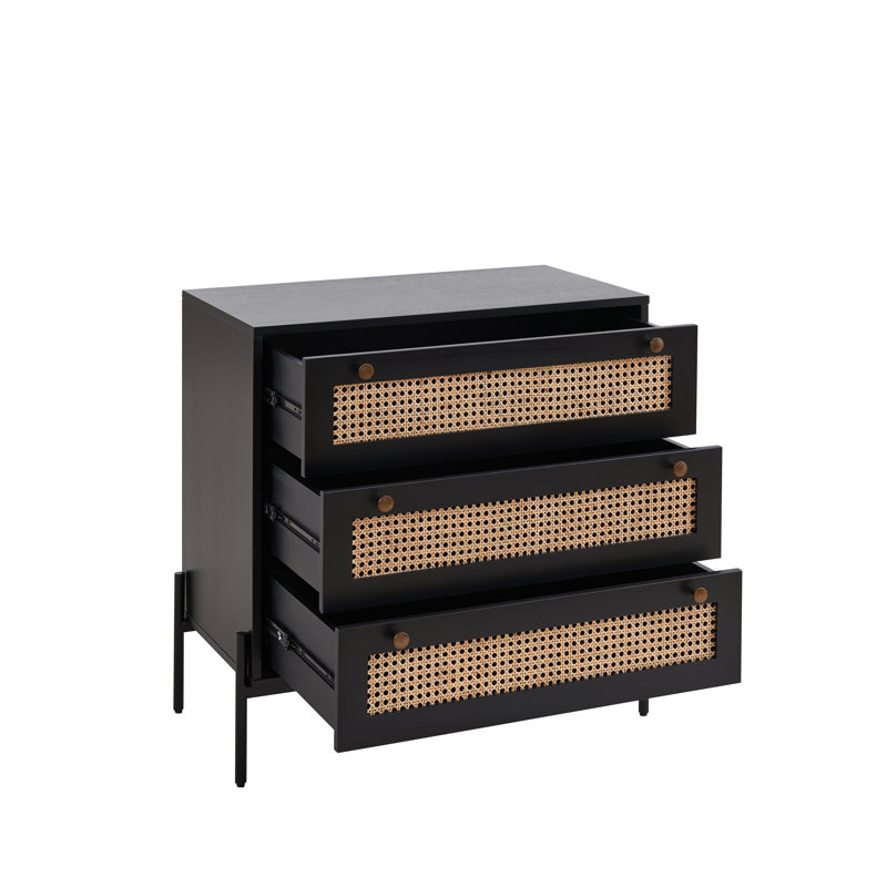 Armoire à tiroirs autoportante, armoire de rangement avec 3 tiroirs décoratifs en rotin, armoire de rangement dans le vestibule
