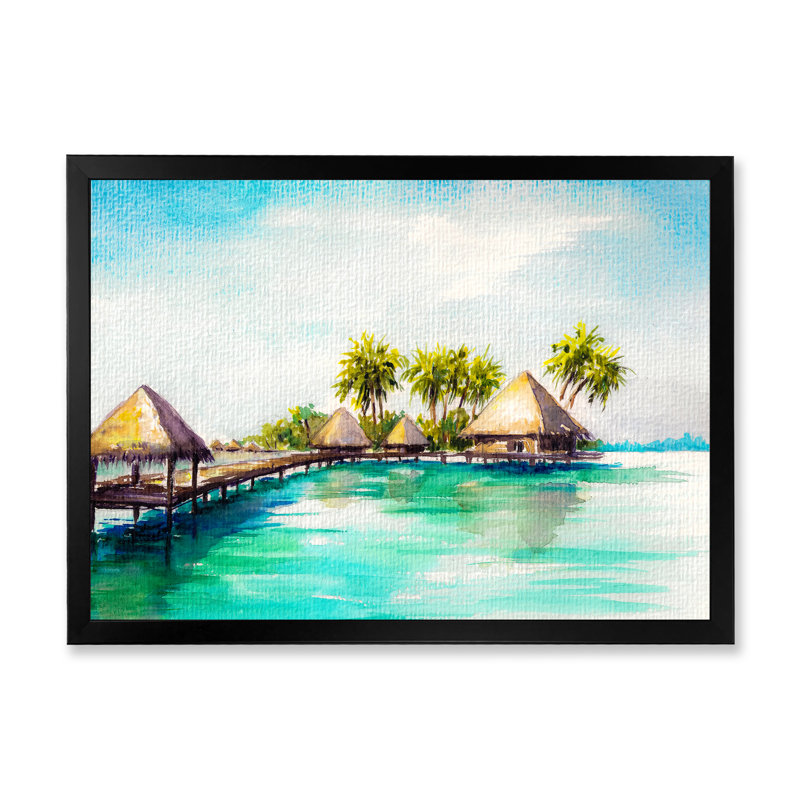 Bora Turquoise Landscape - reproduction de cadre photo sur toile, Toile avec cadre noir, H 8 po x l 12 po x P 1 po