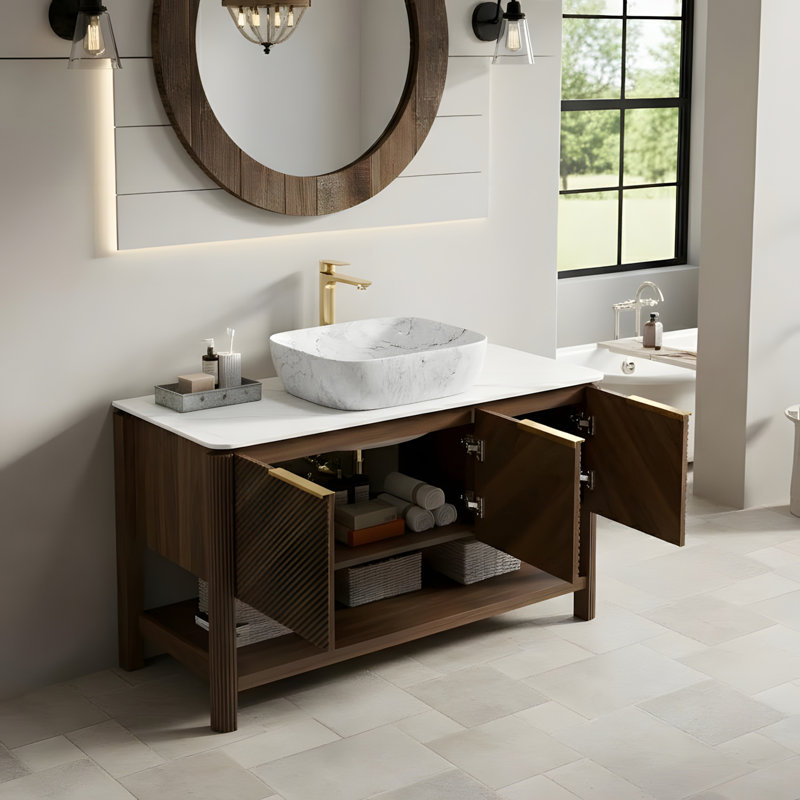 Meuble-lavabo autoportant 48 pouces à motif de bambou