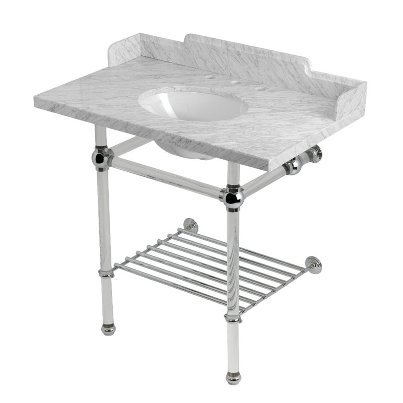 Lavabo console 36 "avec pieds en acrylique (8 pouces, 3 trous) Pemberton Kingston Kingston LMS36MAB0, blanc marbre / noir mat