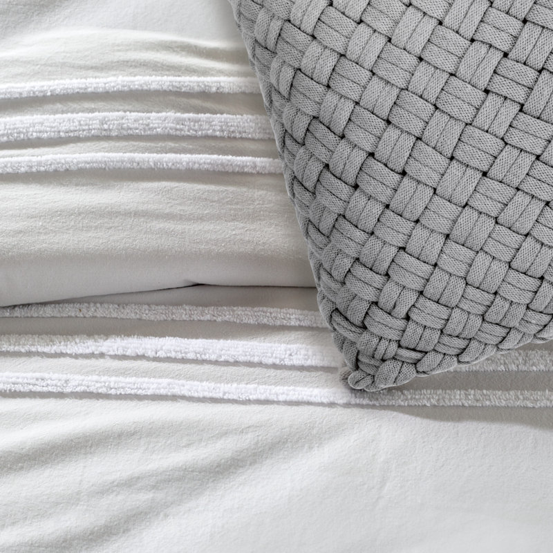 DKNY Chenille Stripe 100% Cotton 3 Piece Comforter Set, King Comforter + 2 King Shams, Gray