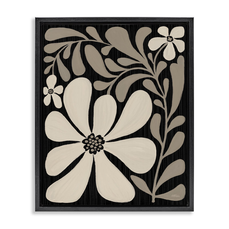 Cadre flottant crème Modern Florals, design par Cat Thurman Designs, Cadre flottant noir de jais, H 21 po x l 17 po
