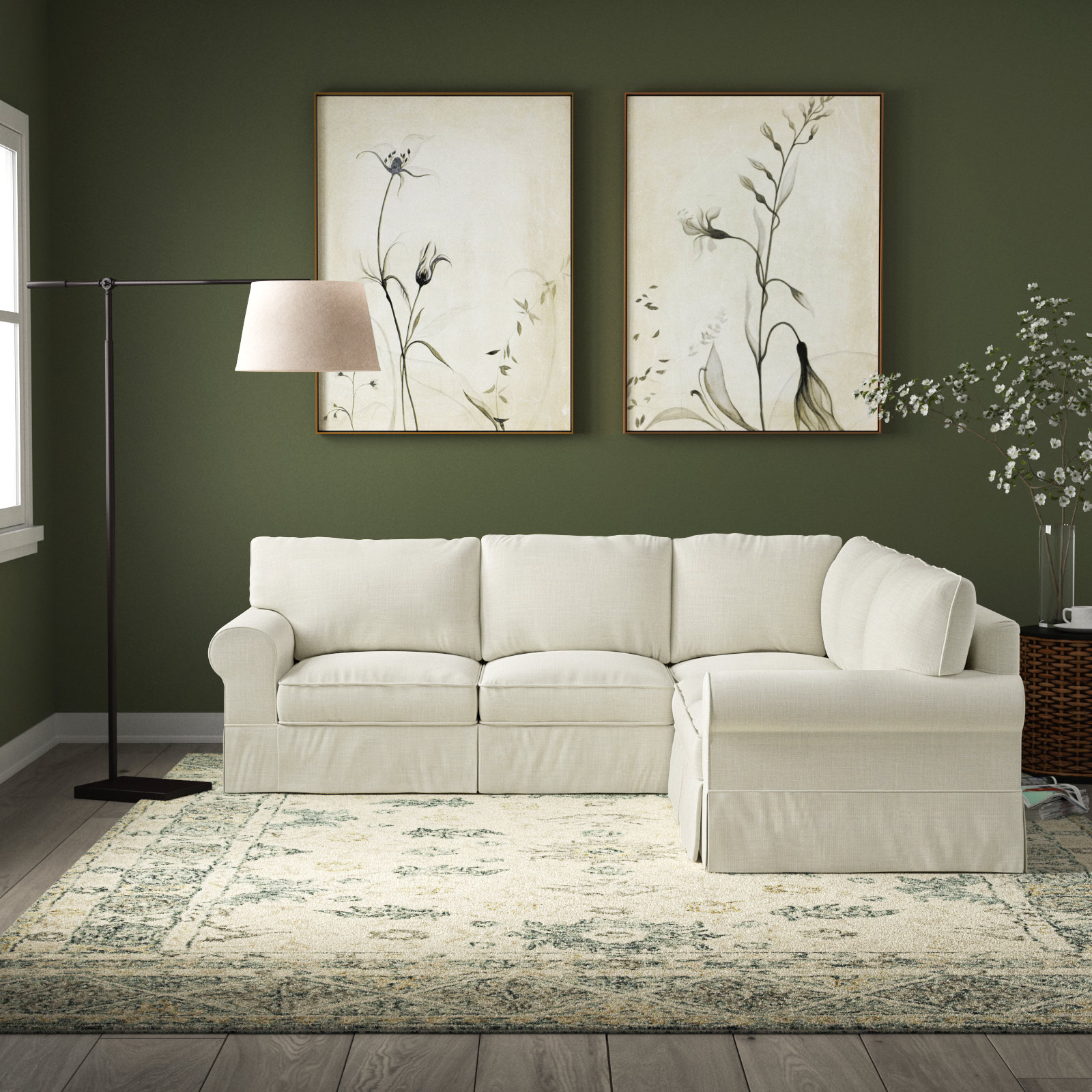 Amari 94" Wide Corner Sectional, Right Hand Facing, Conversation Pearl Basketweave