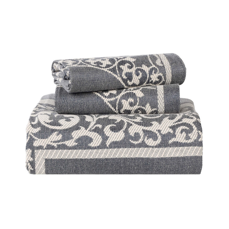Fifer Lightweight Cotton Blend Oversized Jacquard Farmhouse Mandala Bedspread Set, Denim Blue, Queen
