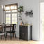 Buffet noir vieilli avec comptoir en bois massif, armoire de rangement moderne avec portes à 2 tiroirs et tablette réglable