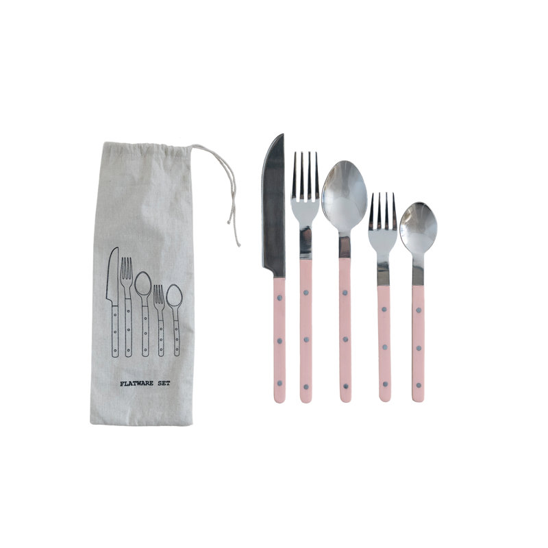 Artisan Stainless Steel & Pink Resin Flatware, Pink