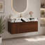 Meuble-lavabo suspendu de 90,5 cm (35,64 pouces) avec comptoir en pierre frittée sans joint et lavabo en céramique, fixé au mur, avec tiroir et armoire à fermeture amortie.