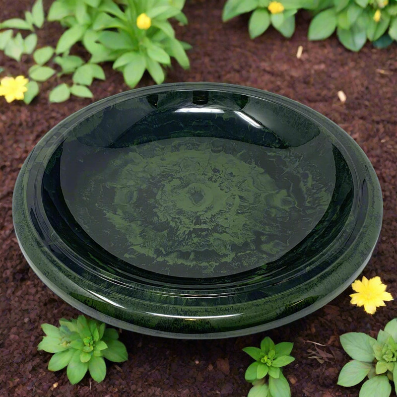 Fiber Clay Birdbath Top, 19" Diameter, Lightweight Outdoor Bird Bath Bowl, Hunter Green