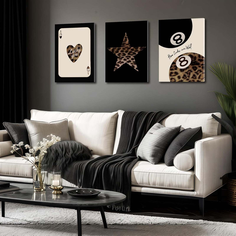 3Pcs Trendy Leopard Canvas Wall Art Preppy Style Poker Spade Ace Lucky 8 Painting Picture Wall Decor Funky Chic Luxury Y2K Fashion Poster Aesthetic Print Artwork For Bedroom Dormitory Room