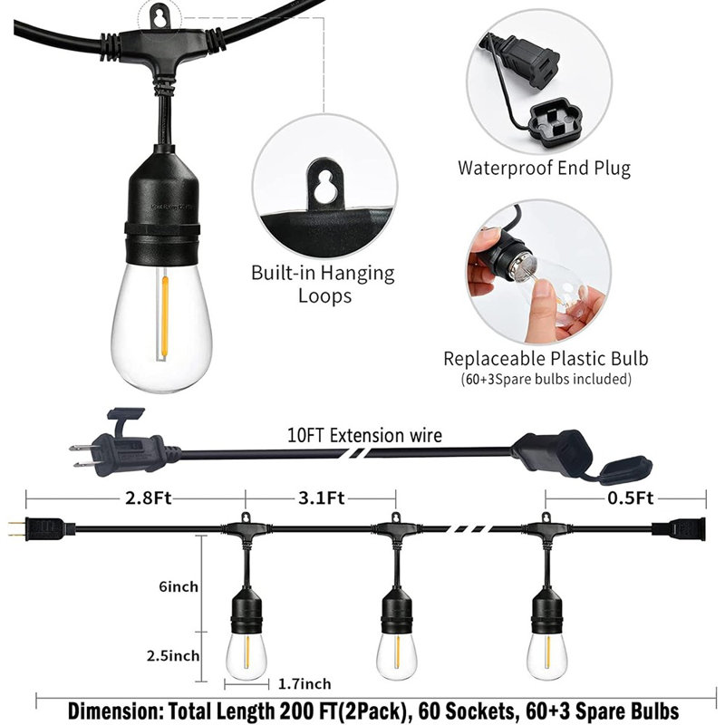 Guirlande lumineuse 200 pi pour l'extérieur