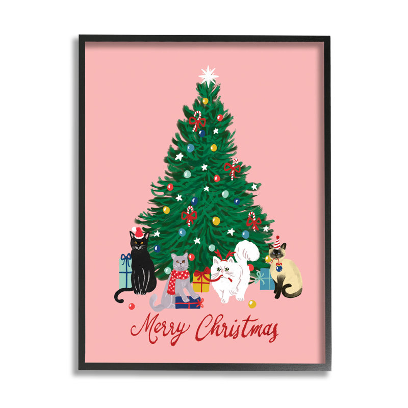 Merry Christmas Holiday Cats at-182, Giclée encadrée noir minuit, H 20 po x l 16 po x P 1,5 po