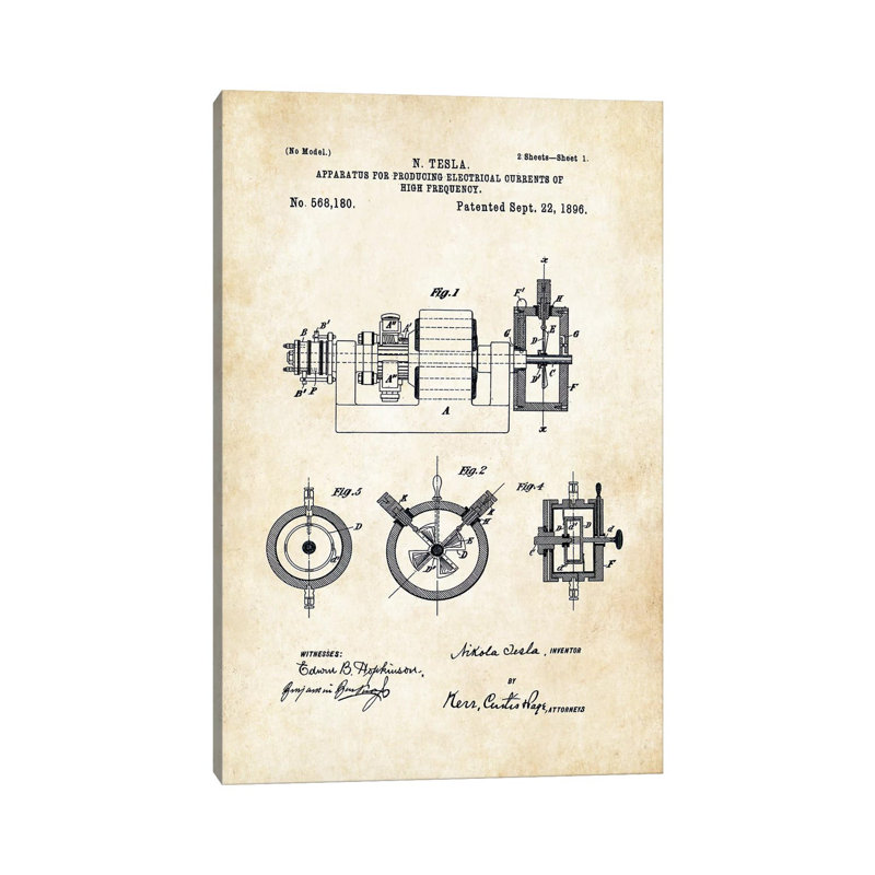 Nikola Tesla Radio par Verni77 - reproduction de dessin sur toile tendue, H 26 po x l 18 po x 1,5 po