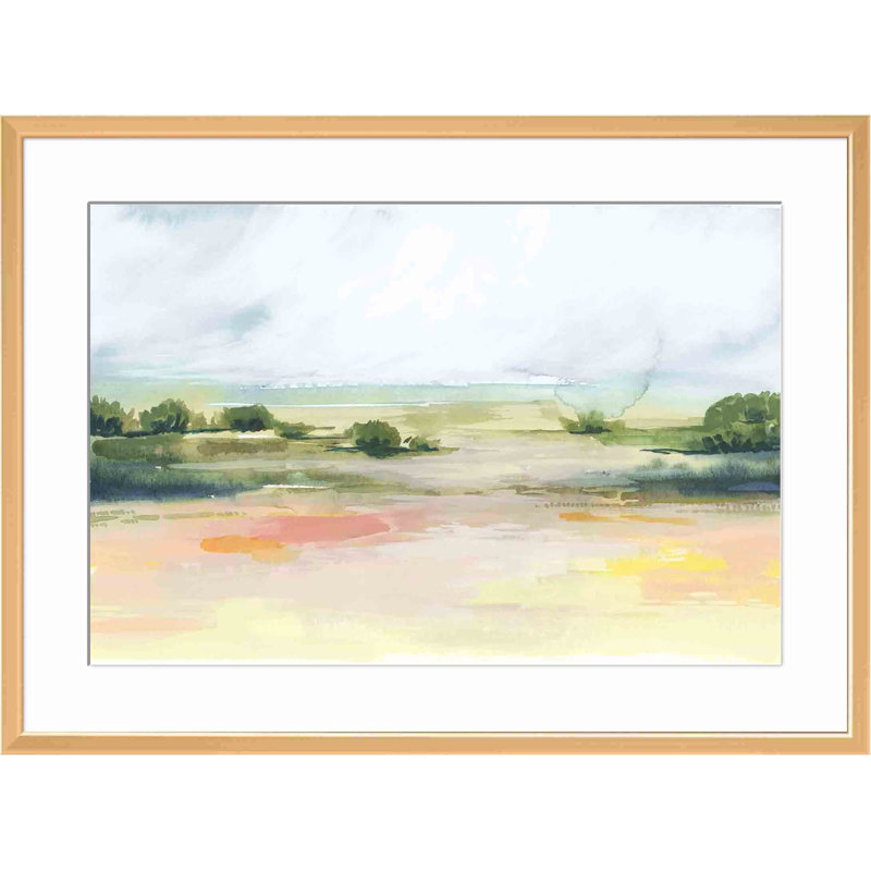 Sunlit Marsh I Painting by Grace Popp, 16.09" H x 22.09" W x 1.1" D, Antiqued Gold