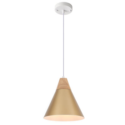 Hinsinger 1-Light 9.4“ Wide Single Cone Kitchen Island Pendant Light with Wood Accents