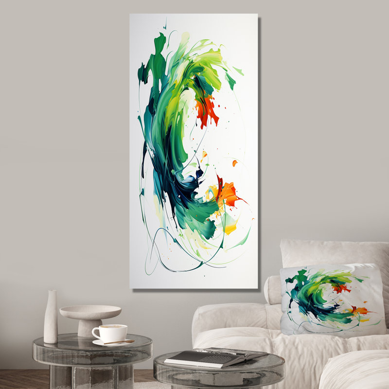 «Green and White Abstract Expression Peinture I», art mural abstrait, Toile tendue, 20" H x 12" W