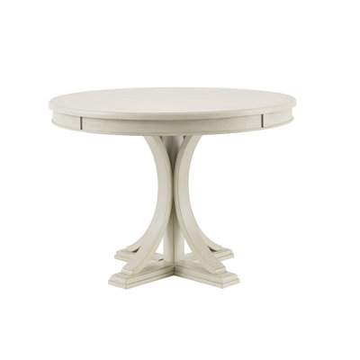 Table de salle à manger ronde 44 po, finition crème antique, plateau en placage de bois massif, pieds, 4 à 6 places, ensemble d'assemblage 44 po avec plateau et base 4-6, base, nécessaire