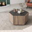 Petite table basse hexagonale avec 2 tiroirs de rangement de style industriel moderne, meubles de chambre à coucher - noir texturé + chêne chaud