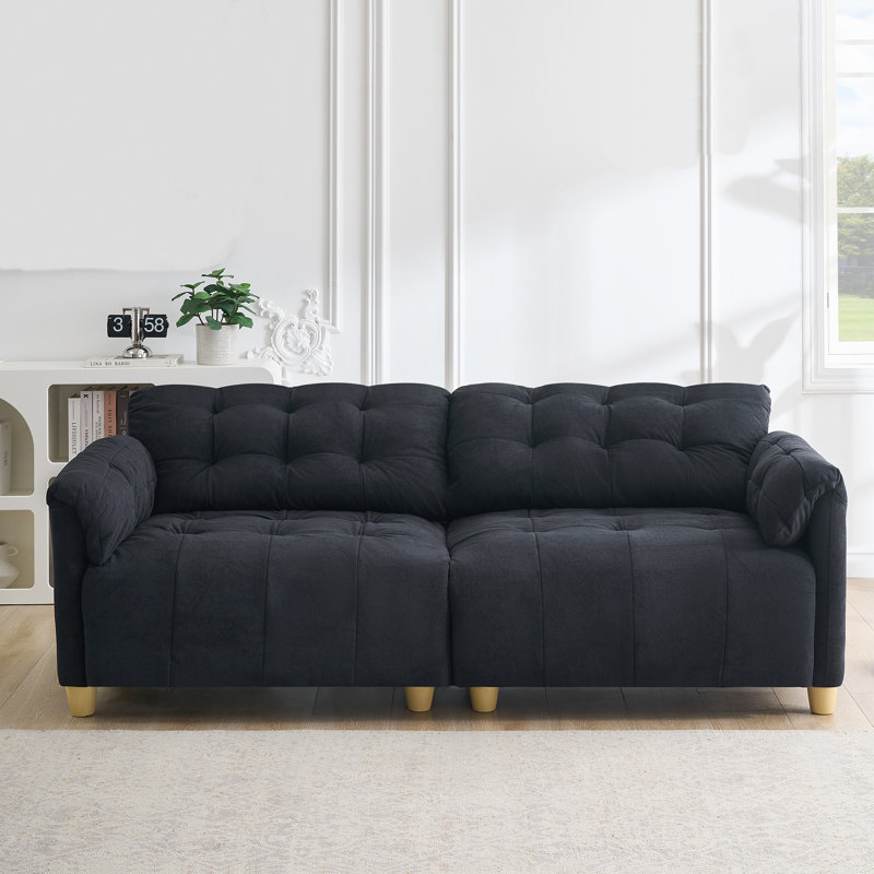 Canapé en flanelle de 83 pouces avec accoudoirs coussinés avec rangement, Noir, noir, noir, noir