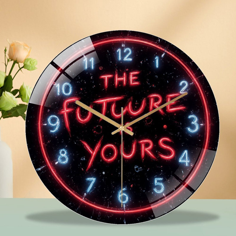 Horloge murale néon, horloge murale en verre 12 po