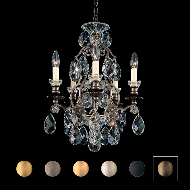 Renaissance 5 - Light Glass Chandelier, Heirloom Gold, Clear Heritage Crystal
